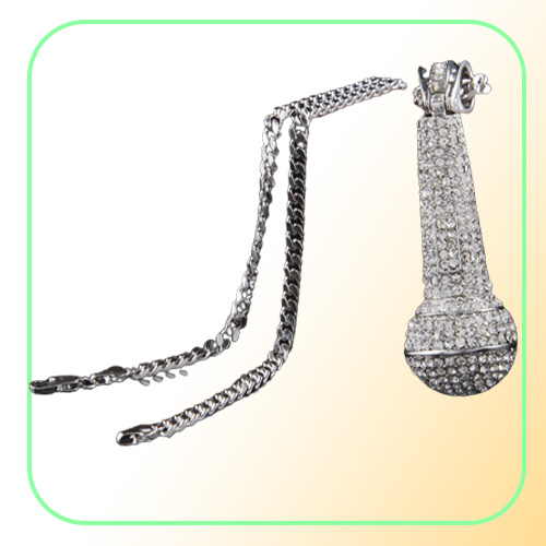 Mens Iced Out Pendant Necklace Fashion Microphone Hip Hop Necklaces Jewelry Gold Cuban Chain