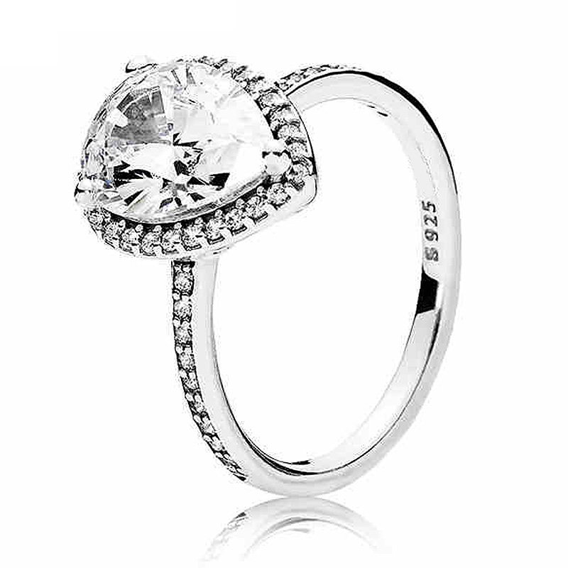 New 925 Sterling Silver Ring Bar Stacking Signature Triple Beaded Pave Band Radiant Teardrop Pink Fan For Women Jewelry