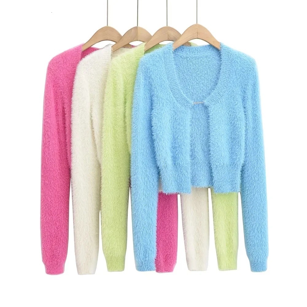 Women's Sweaters Momoluna Women La maille Neve Manches Longues Fluffy Charm Long Ssleeve Cardigan 230727