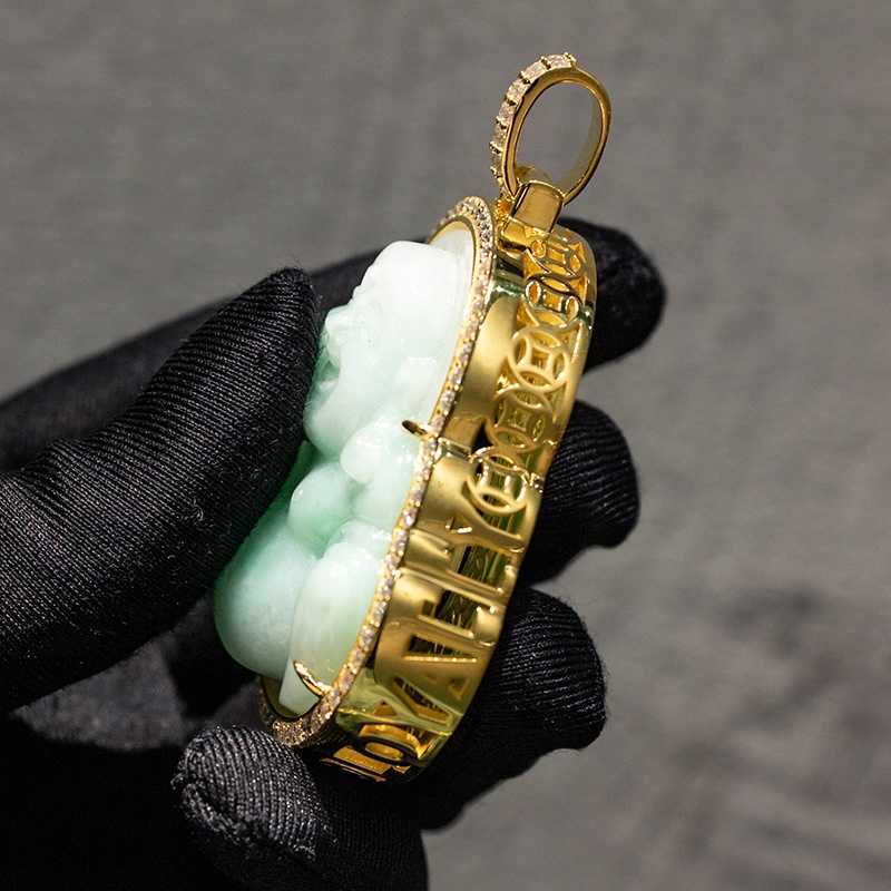 10k Solid Gold Sterling Sier with Moissanite Dia Hip Hop Jade Maitreya Buddha Pendant