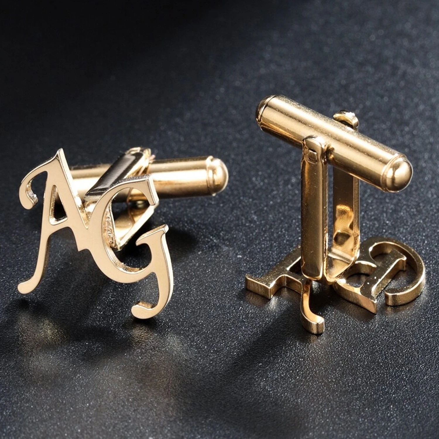 Pins Brooches Personalized Men's Cufflinks High Quality Stainless Jewelry Custom Letter Wedding Men Shirt Cufflink Father's Day Gift 230727