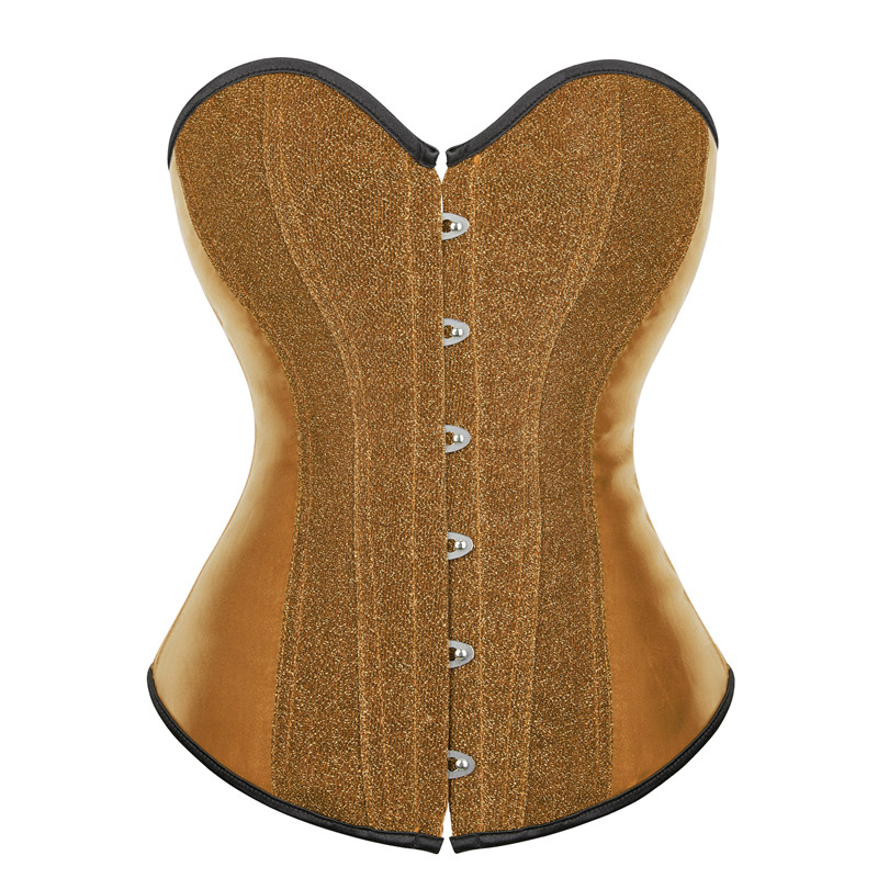 Women Overbust Satin Corset with Glitter Shimmery Detailing Women Fashion Plastic Bones Shapewear Corpete Korset No Frill No Trim Multicolors
