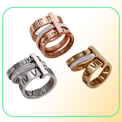 Rhinestone Rings For Women Stainless Steel Rose Gold Roman Numerals Finger Rings Femme Wedding Engagement Rings Jewelry