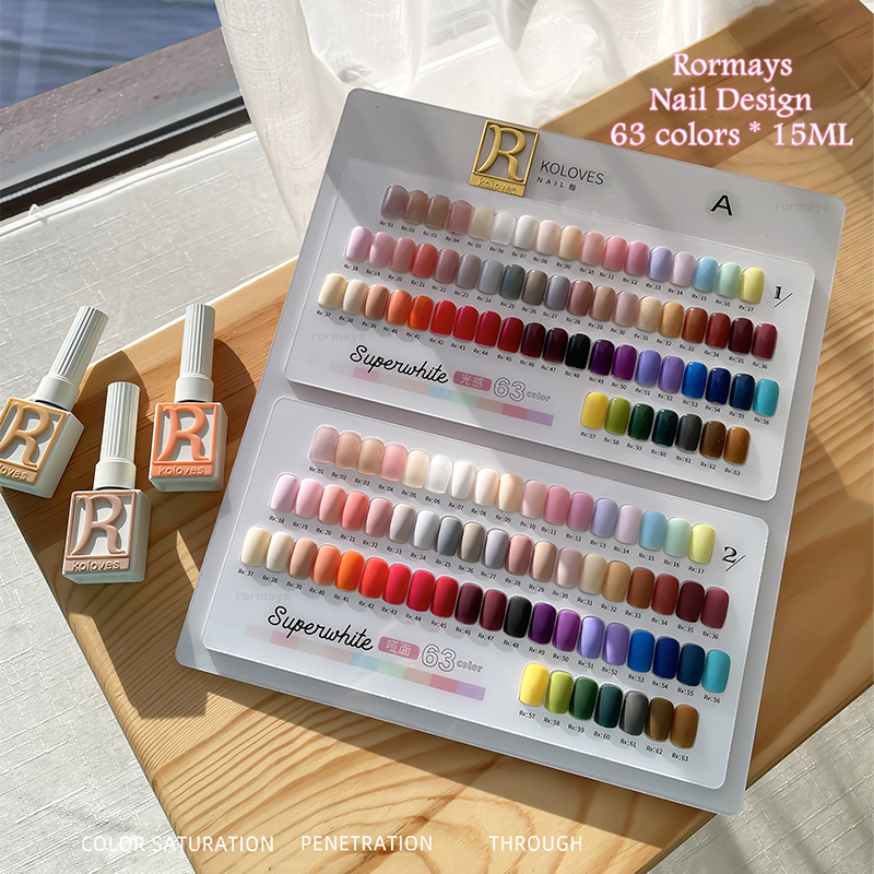 Rormays 63 Color Gel Nail Polish Set New Gel Design Dual Color Card Shiny Sequins Semi Permanent Mixed Varnish Gel UV LED Nail Salon Dedicated Gel Fac