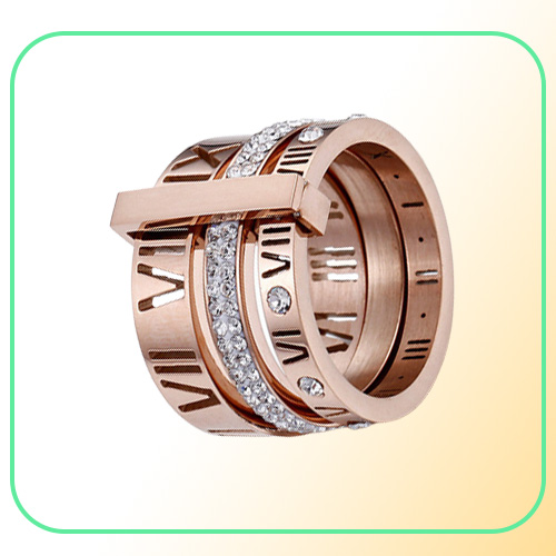 Rhinestone Rings For Women Stainless Steel Rose Gold Roman Numerals Finger Rings Femme Wedding Engagement Rings Jewelry