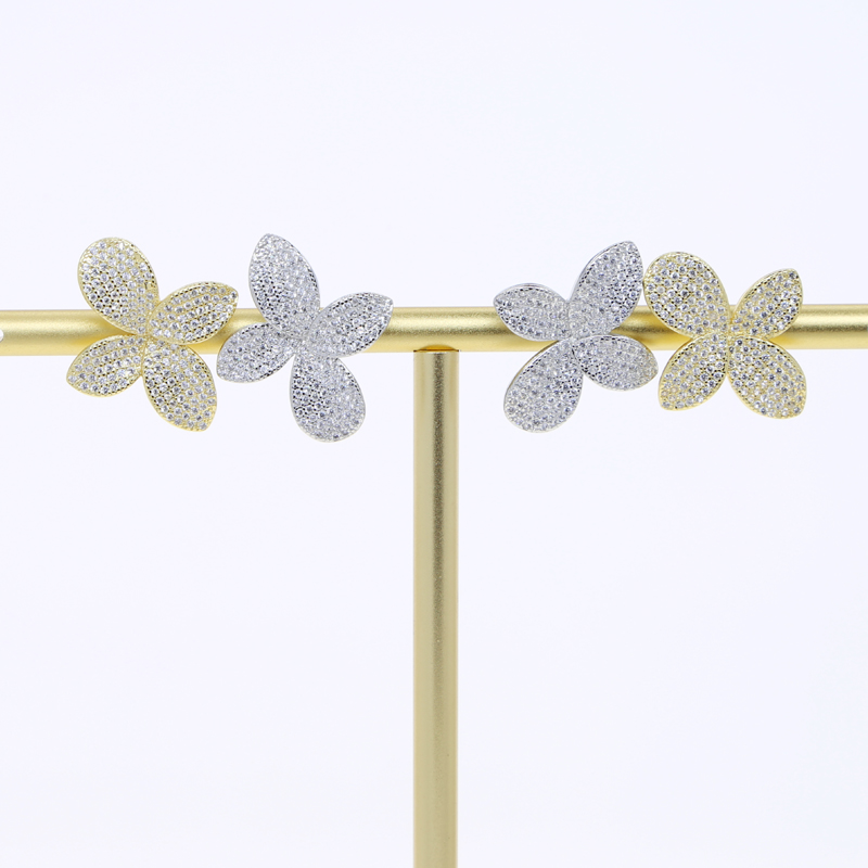 Bg Leaf-Shape Cubic Zirconia Drop Earrings: Full Iced Out CZ Wedding Jewelry