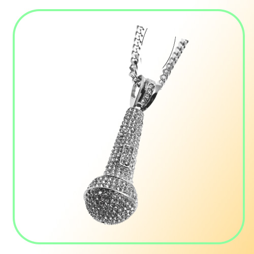 Mens Iced Out Pendant Necklace Fashion Microphone Hip Hop Necklaces Jewelry Gold Cuban Chain