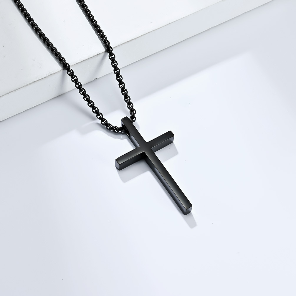 Minimalism Stainless Steel Cross Pendant Necklace Religious Jewelry Men Women Sweater Chain