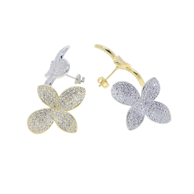 Bg Leaf-Shape Cubic Zirconia Drop Earrings: Full Iced Out CZ Wedding Jewelry