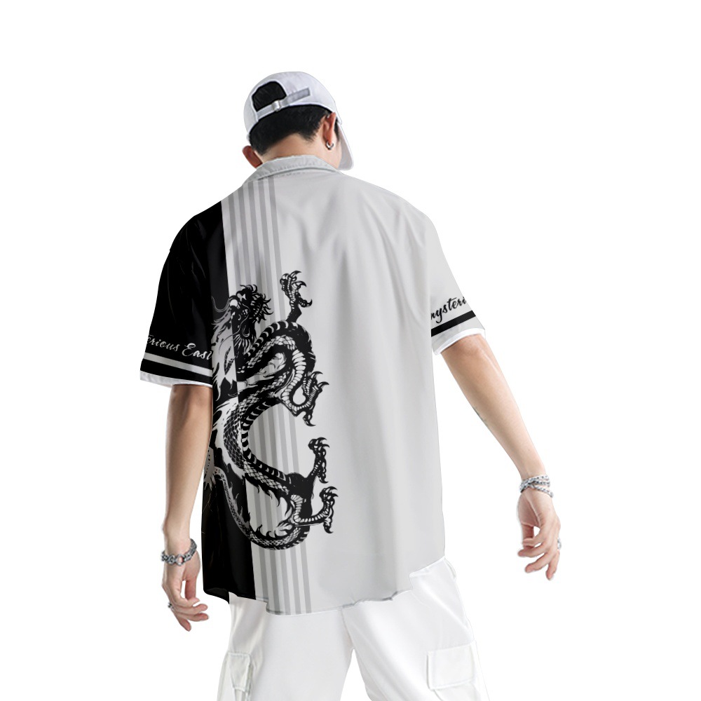 Shirts mens burberry shirt men's shirt new style summerShort sleeve shirt personality men casual beach top stand collar digital printing cotton D