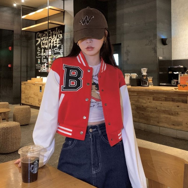 Womens Jackets HOUZHOU Cropped Baseball Jacket College Varsity Y2k Streetwear Vintage Oversize Korean Fashion Coat Aesthetic 230726