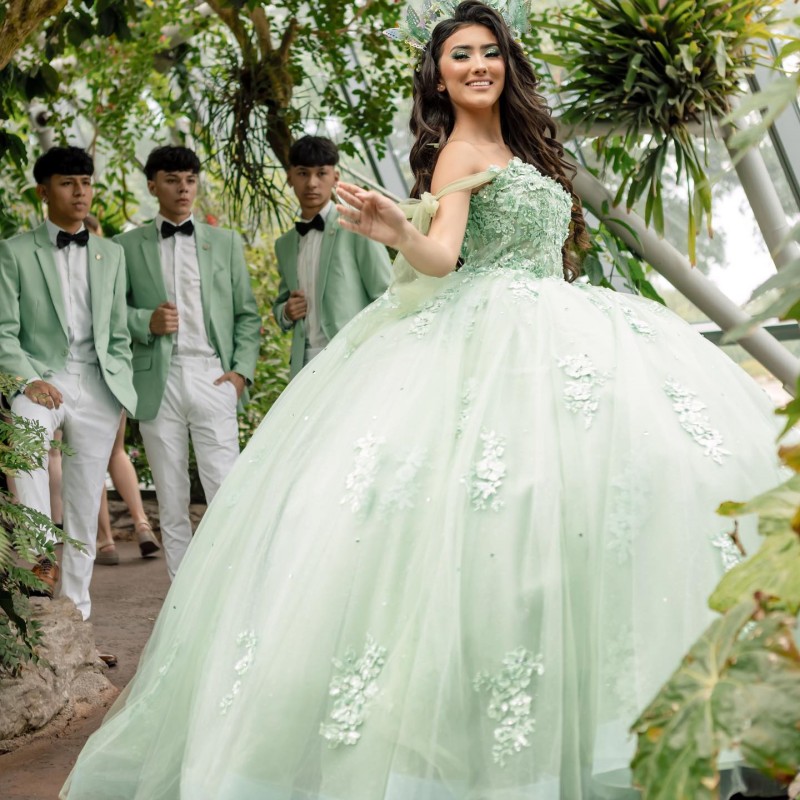 Sage Green Sexy Sweetheart Quinceanera Dress Off Shoulder Applique Lace Tull Vestidos De 15 Anos Ball Gown