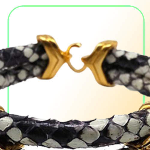 BC Fashion Python Skin 5MM Men with Silver Stainless Steel BOX Circle Bangle Bracelet For Watch Gift