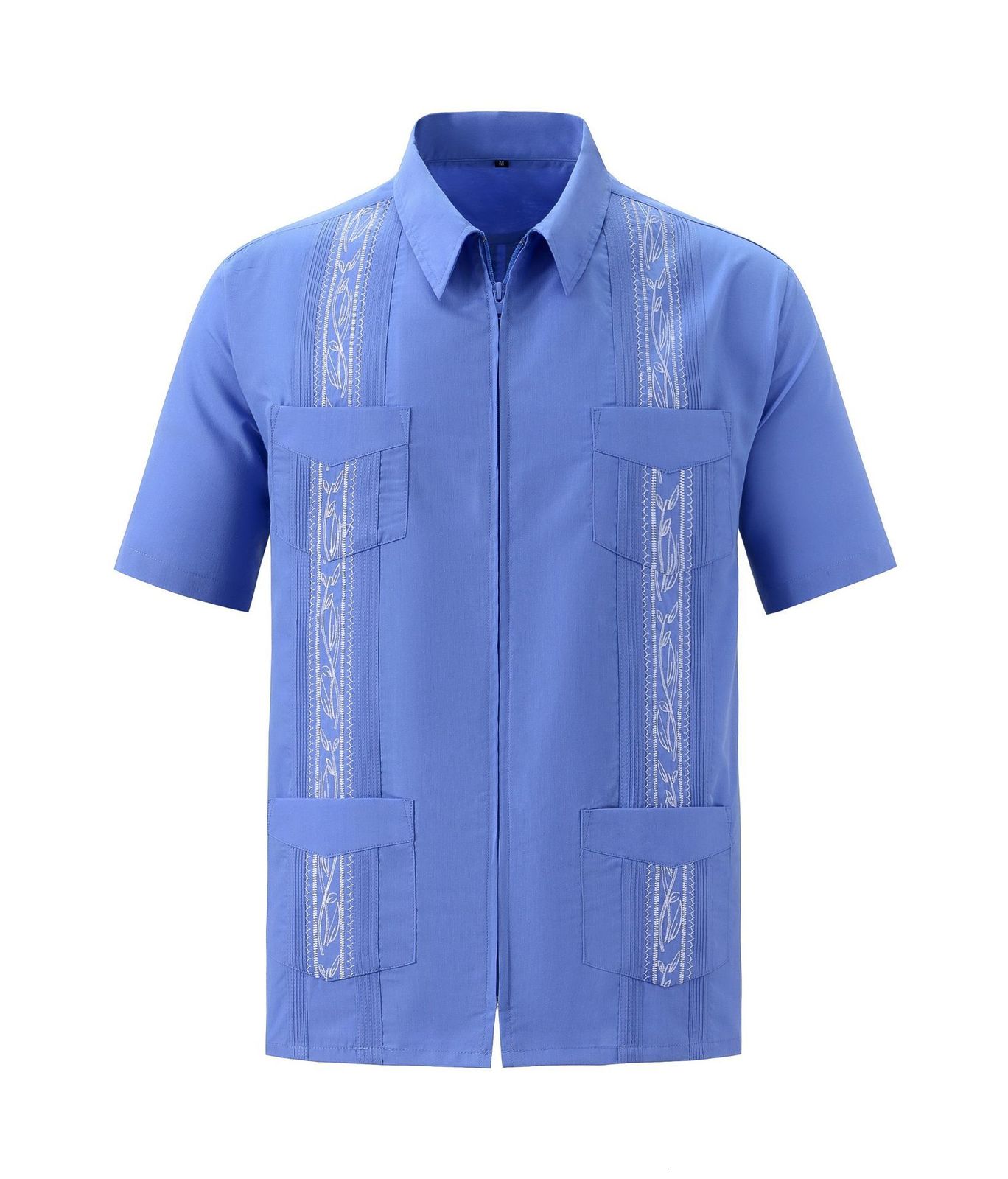 Mens Casual Shirts Short Sleeve Cuban Guayabera Full Zip Front Mexican Hawaiian Shirt with Pocket 230726