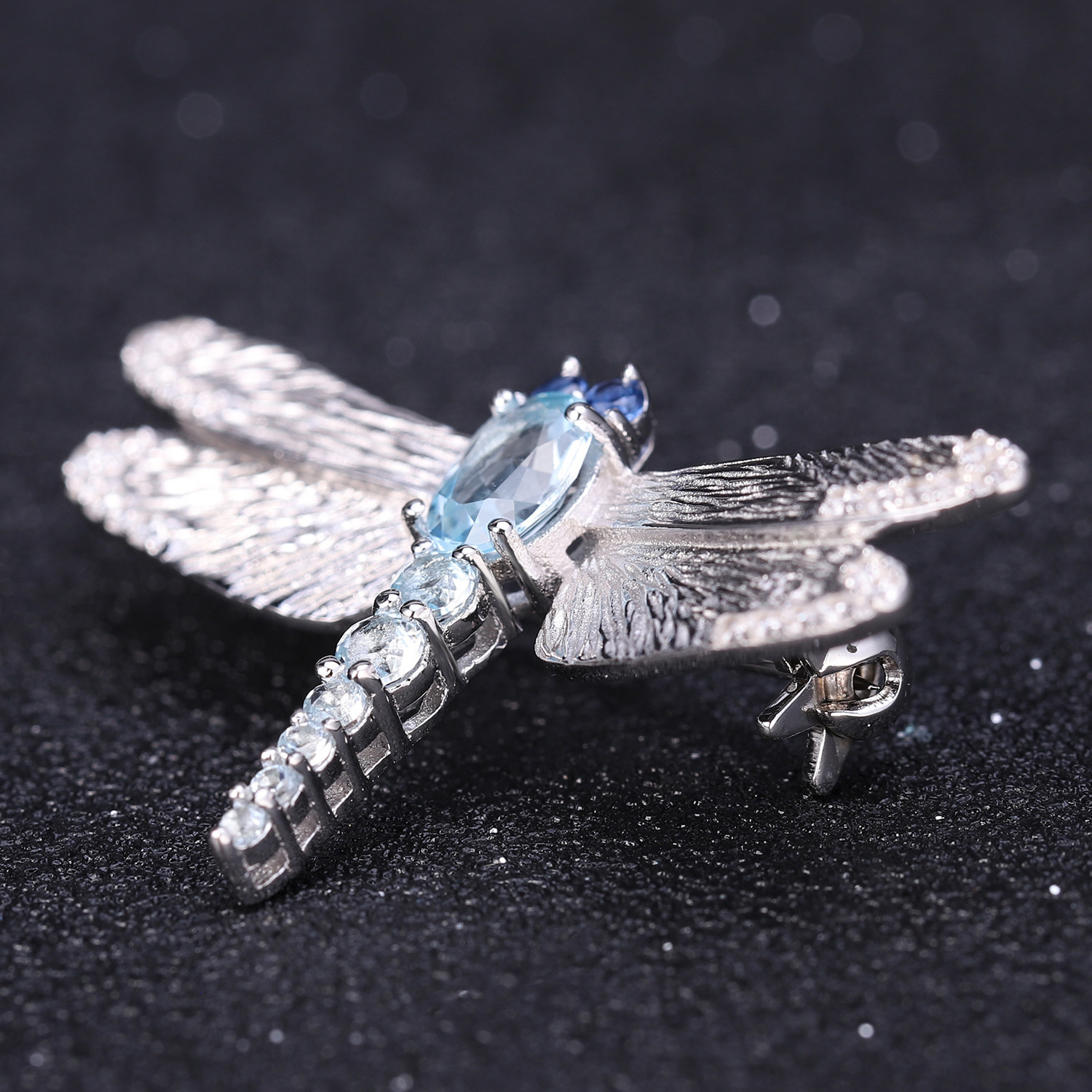 Pins Brooches Jade Angel Natural Blue Topaz Dragonfly Brooch Stylish 925 Sterling Silver Handmade Animal for Women Fine Jewelry 230727