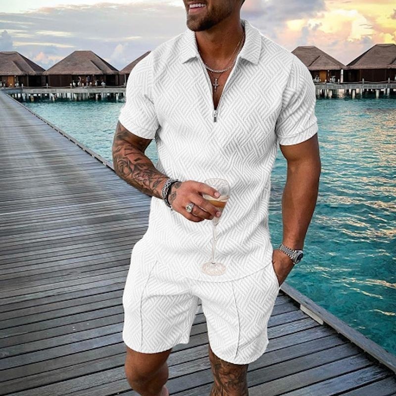 Men's Tracksuits Fashion Zipper Polo Shirt Set Men's Casual 3D Printed Polo Shirt Shorts Beach Boys Summer Fashion Set men t shirts 230726