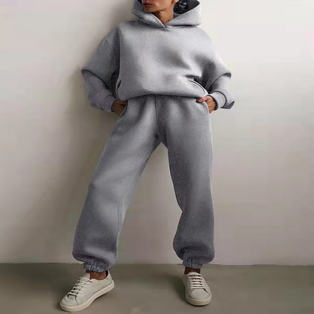 Women's Hoodies Sweatshirts 2 Piece Set Thickened Tracksuit Autumn Winter Warm Top Pant Suits Outfits Sweatpants 230727