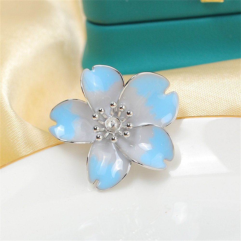 Pins Brooches Cherry Blossom Enamel Pearl Brooch Copper Plated Gold Inlaid Accessories Empty Tray Corsage Female Gift 230727
