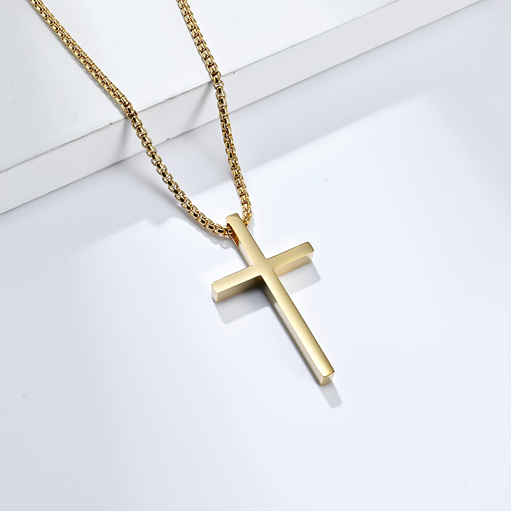 Minimalism Stainless Steel Cross Pendant Necklace Religious Jewelry Men Women Sweater Chain