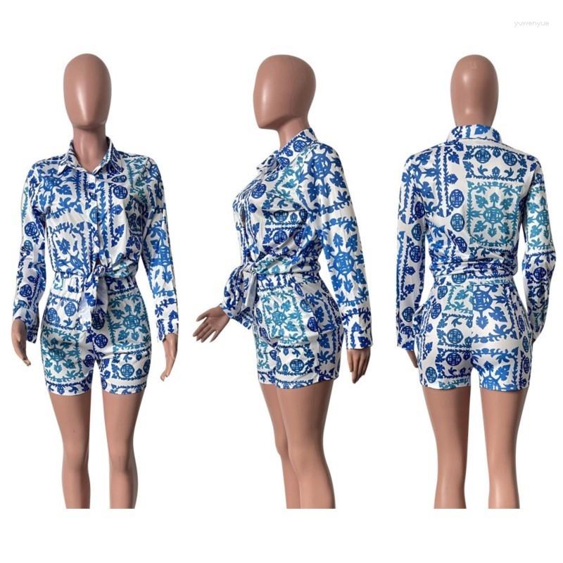 Womens Tracksuits Two Piece Set Fashion Long Sleeve Shirt Top Button Cardigan Elastic Waist Shorts Matching Tracksuit