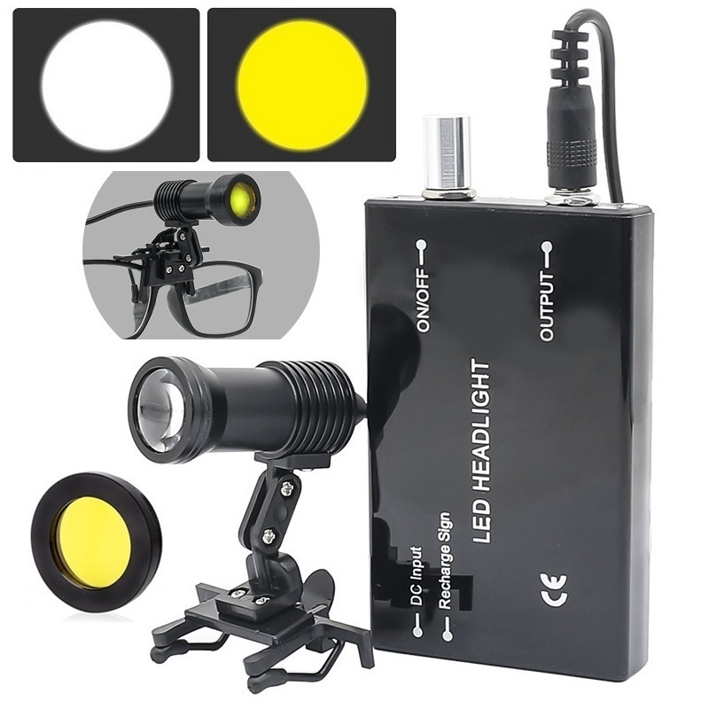 Magnifying Glasses 3.5X Binocular Dental Loupes with Head Light Yellow Filter Li-on Battery Lab Dental Glasses Magnifier Optical Glass Clear Image 230