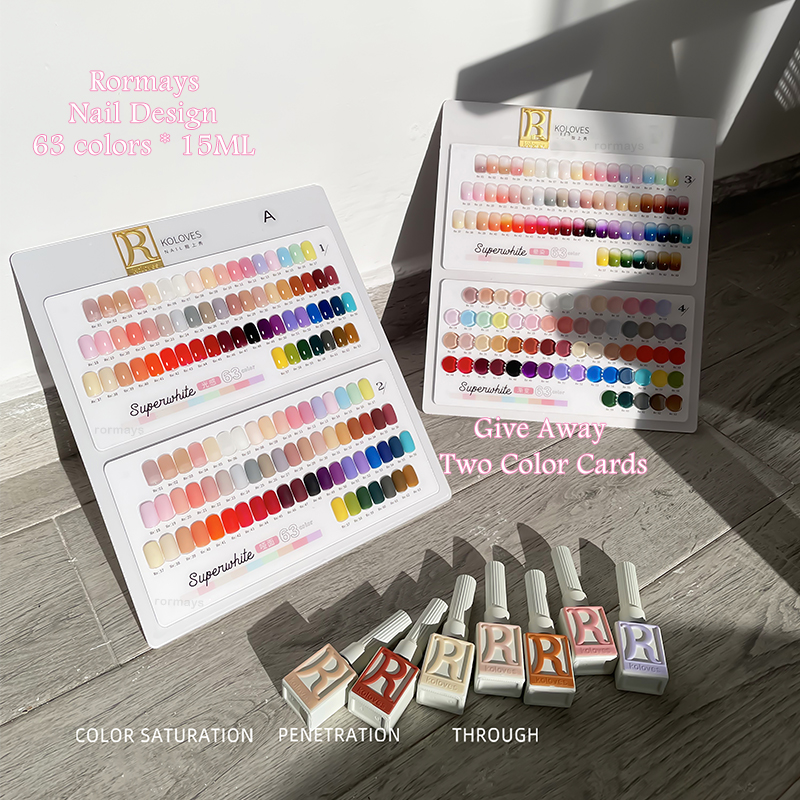 Rormays 63 Color Gel Nail Polish Set New Gel Design Dual Color Card Shiny Sequins Semi Permanent Mixed Varnish Gel UV LED Nail Salon Dedicated Gel Fac