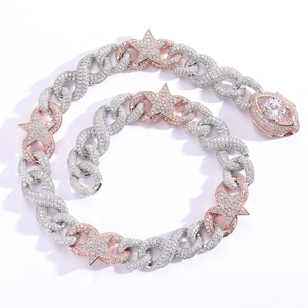 20mm Hip Hop Star Eye Infinite Chain Cuban Link Chain Necklace Bracelet Rose Gold Plated Jewelry