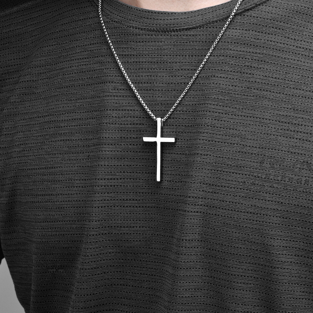 Minimalism Stainless Steel Cross Pendant Necklace Religious Jewelry Men Women Sweater Chain