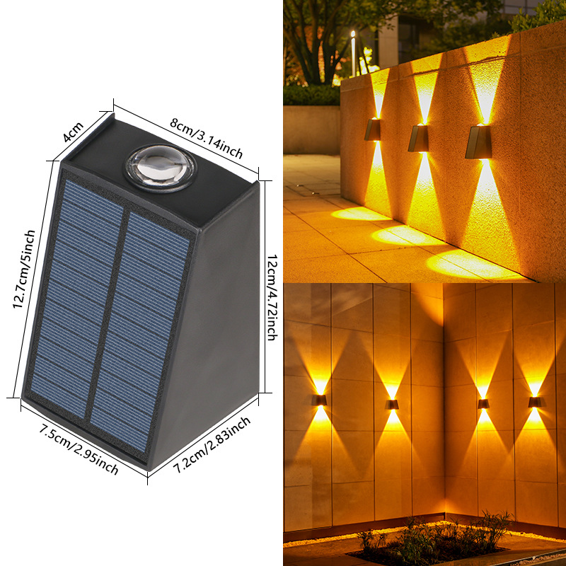 Outdoor LED Solar Wall Light Waterproof Garden 2led Up And Down Decoration Villa Courtyard Porch Stair Fence Wall Lamp