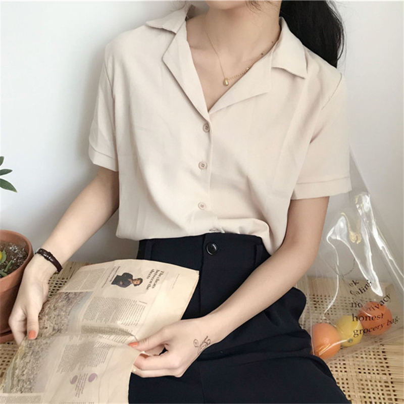 Womens Blouses Shirts Summer Blouse Shirt For Women Fashion Short Sleeve V Neck Casual Office Lady White Tops Japan Korean Style #35 230726