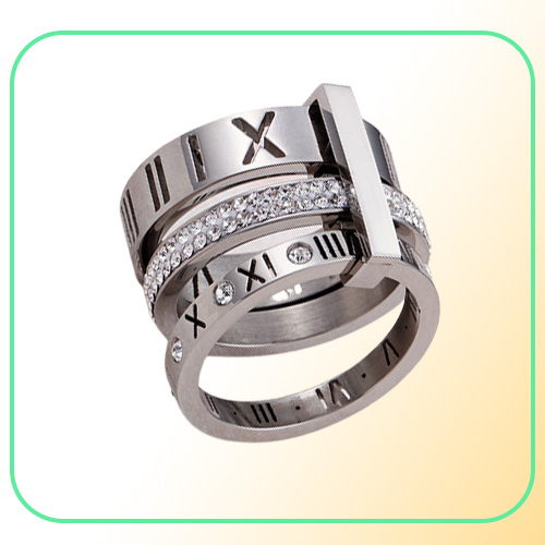 Rhinestone Rings For Women Stainless Steel Rose Gold Roman Numerals Finger Rings Femme Wedding Engagement Rings Jewelry