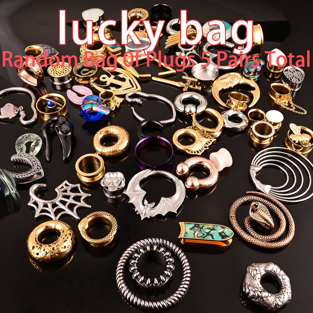 Dental Grills Vanku Body Piercing Lucky Lot Random Bag Ear Plugs 5 Pairs Total include 1 pair ear weight 4 pairs gaugesplugsStone 230727
