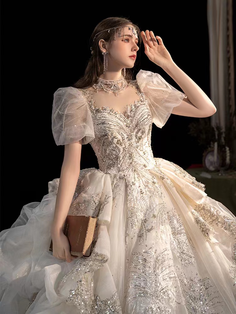 Sweetheart Crystal Beads Wedding Dresses Big Bow Back robe de mariage Custom Made Lace Appliques Plus Size Bridal Party Gowns shiny bg wed gown