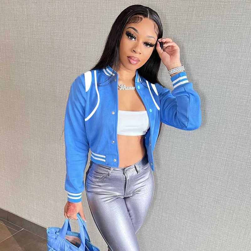 2023 Autumn Womens New Fashion Single breasted Street Shoot Slim Jacket Baseball uniform Coat winter jackets for women