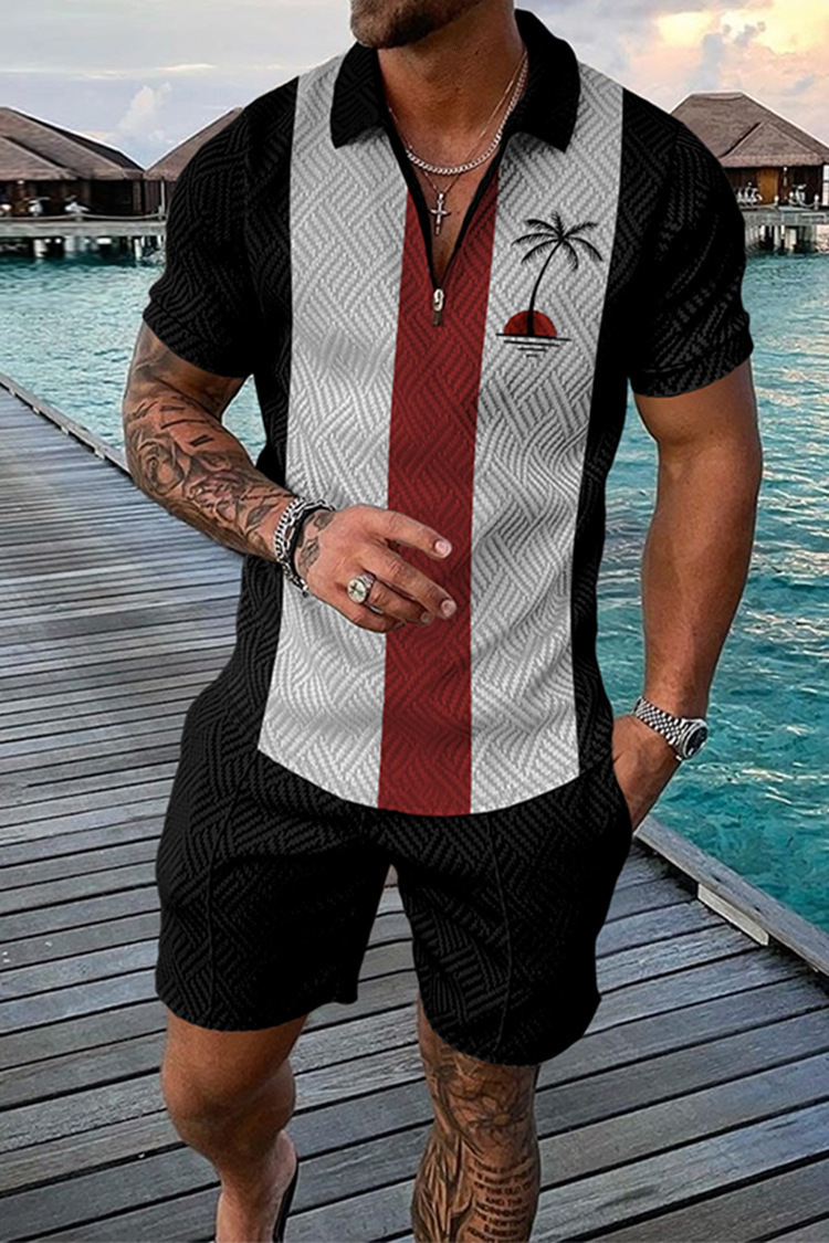 Men's Tracksuits Fashion Zipper Polo Shirt Set Men's Casual 3D Printed Polo Shirt Shorts Beach Boys Summer Fashion Set men t shirts 230726