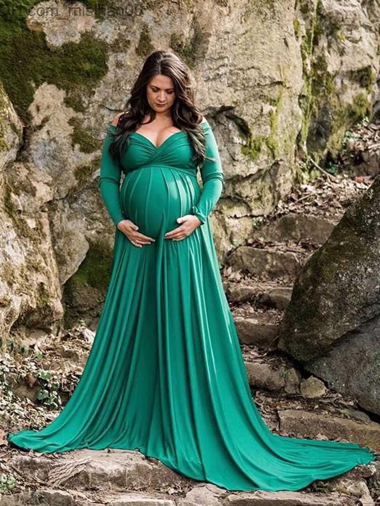 Maternity Dresses Maternity Dresses Pregnant Dress for Photography photo shoot Women Maternity Clothes Summer Off Shoulder Long Sleeve Z230731