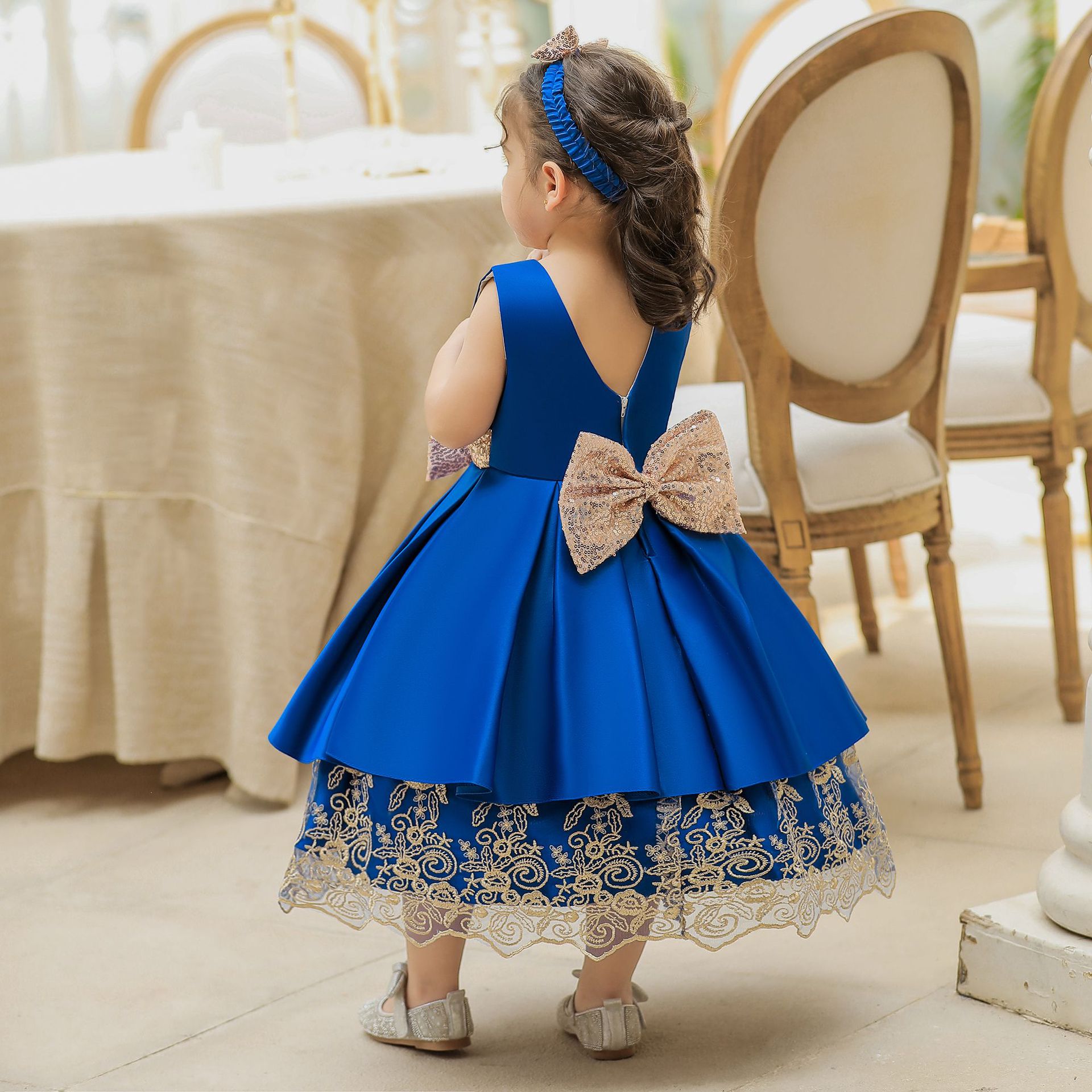 2023 New Baby Girls Summer Dress Chinese Embroidery Style Gift Dress Bowtie Dress Princess Girls Party Dress