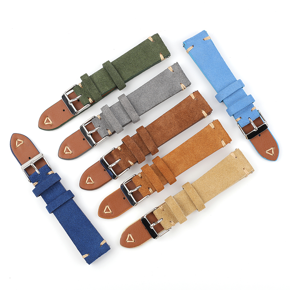 Watch Bands Suede Leather Watchband Strap 18mm 19mm 20mm 22mm Quick Release Watch Strap Belt Handmade Stitched Retro Aatch Accessories 230728