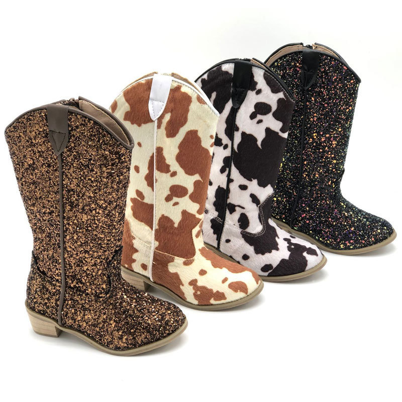 Boots Cowgirls Boots for Girls Sparkly Sequin Western Boots Cowboys Princess Shoes Children Fall Winter Glitter Boots Kids Vintage 230728