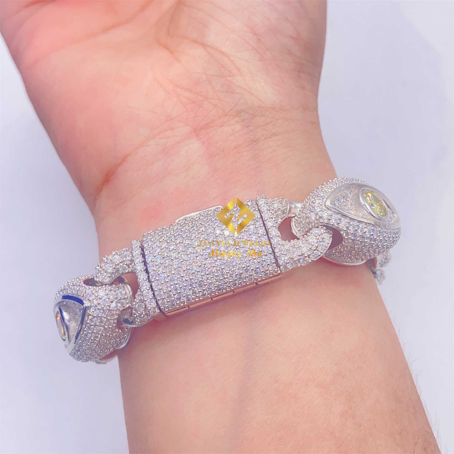 bracelet necklace mossanite Customized Unique Style15mm Pass Diamond Tester Colorful Moissanite Hip Hop Jewelry Iced Out Cuban Link Chain Evil Eyes Br