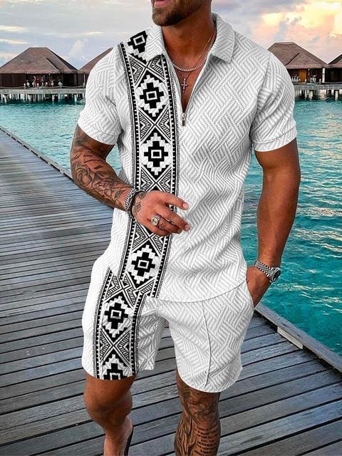 Men's Tracksuits Summer Suit Trend 3D Printing Zipper Polo Shirt Shorts Soft Breathable High Quality Casual Clothing Two Piece Set 230727