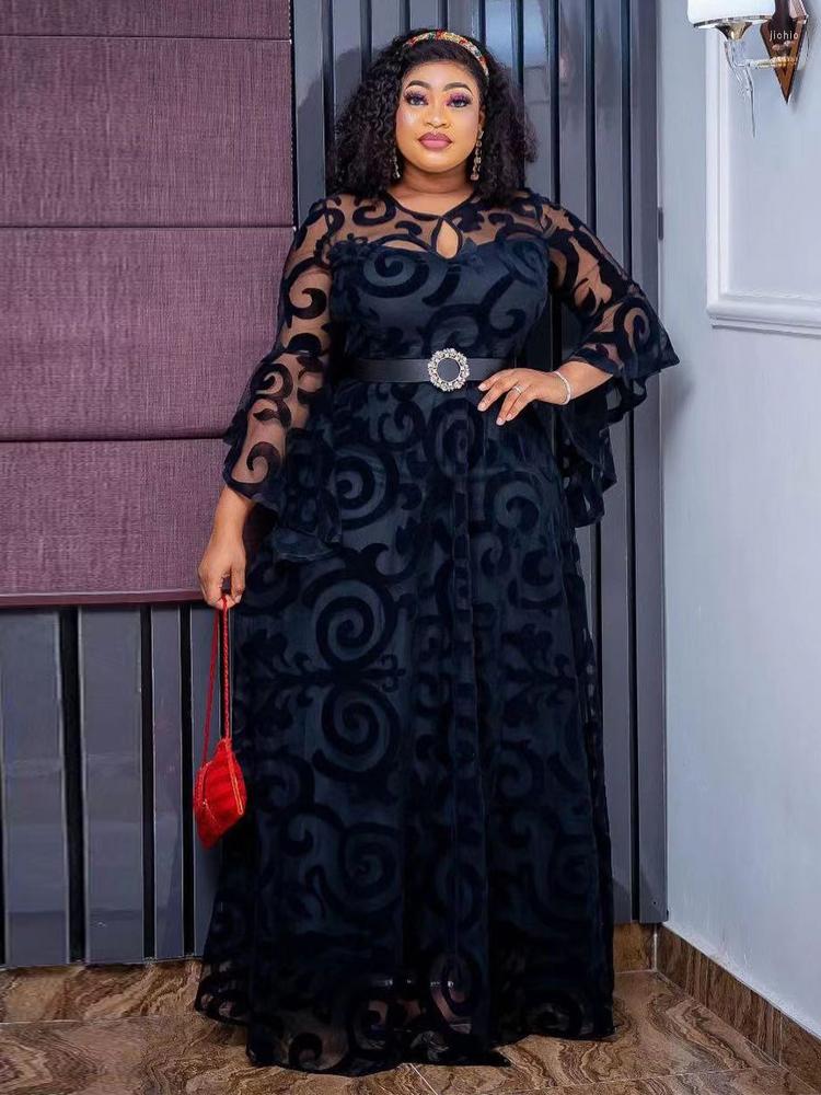 Casual Dresses Long Sleeve Chiffon For Women African Dashiki Print Robe Dubai Abayas Wedding Party Birthday Gown 2023 Summer Clothing
