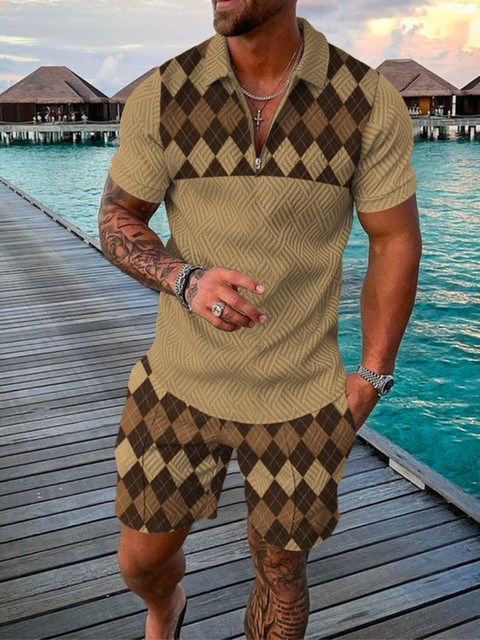 Men's Tracksuits Summer Suit Trend 3D Printing Zipper Polo Shirt Shorts Soft Breathable High Quality Casual Clothing Two Piece Set 230727