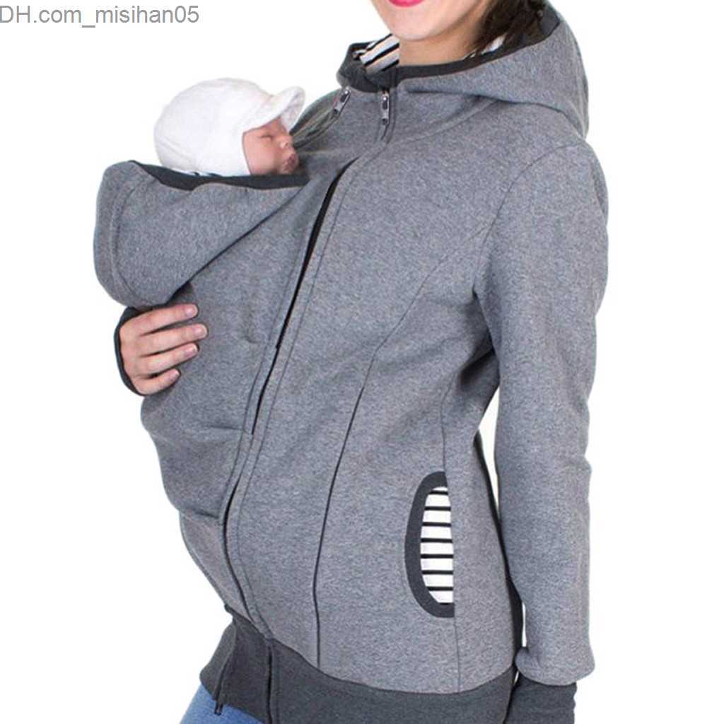 Maternity Dresses 2020 Fashion Women Maternity Striped Baby Pouch Carrier Hoodie Zipper Pregnancy Coat Hoody Outerwear Carry Baby Pregnant Z230731