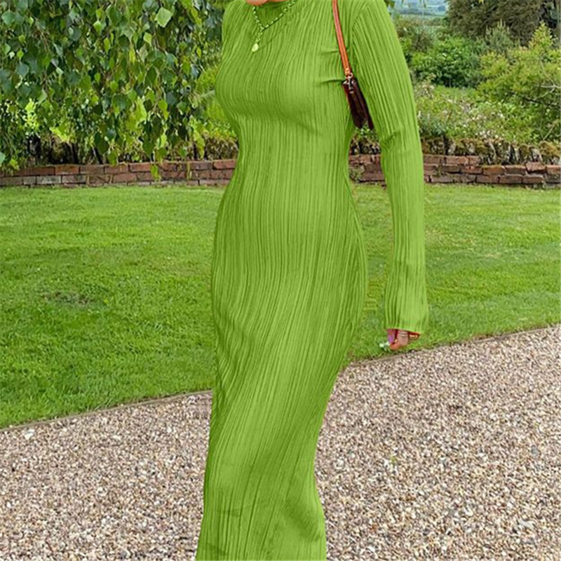 Long Sleeve Dresses designer dress womens dress for women Urban women's crew neck long sleeve slim pleated long skirt Fashion temperament elegant
