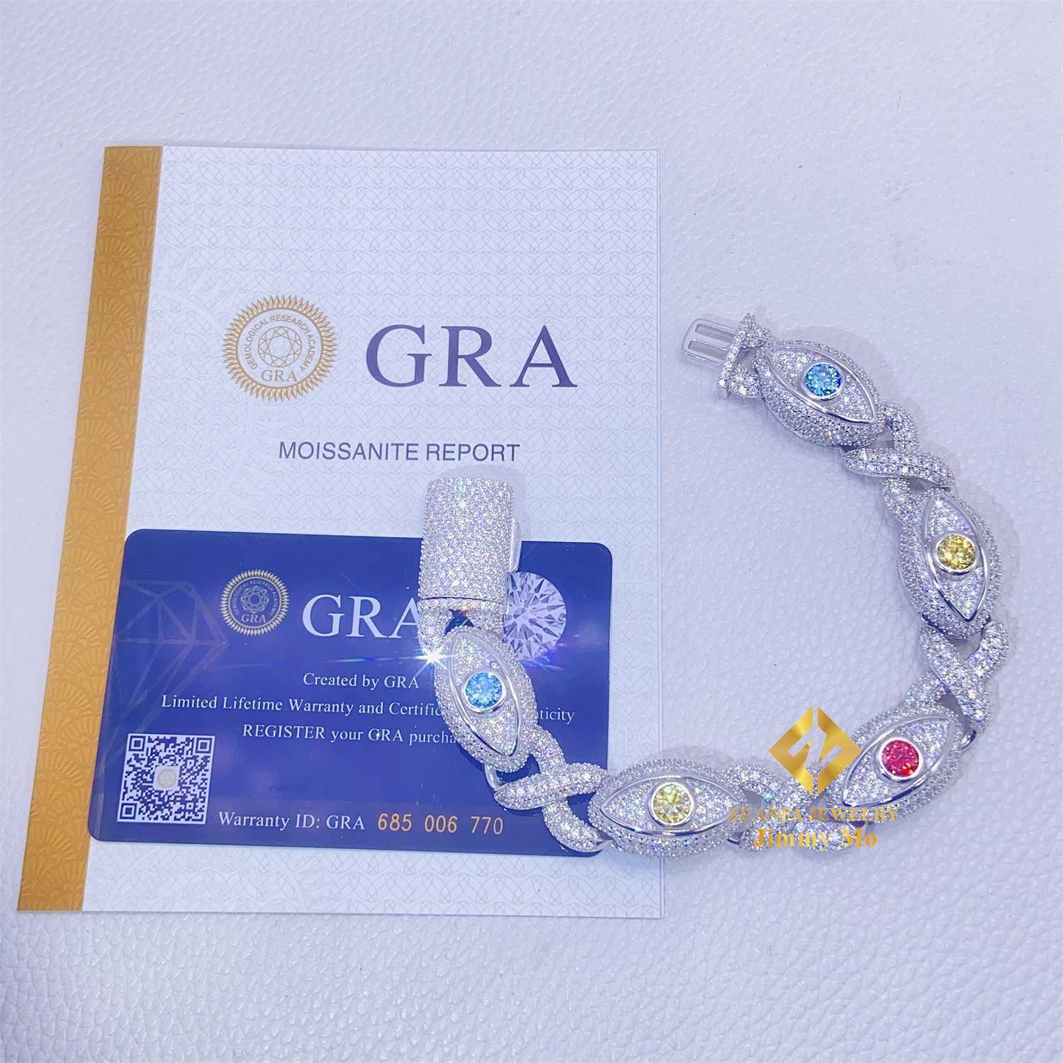 bracelet necklace mossanite Customized Unique Style15mm Pass Diamond Tester Colorful Moissanite Hip Hop Jewelry Iced Out Cuban Link Chain Evil Eyes Br