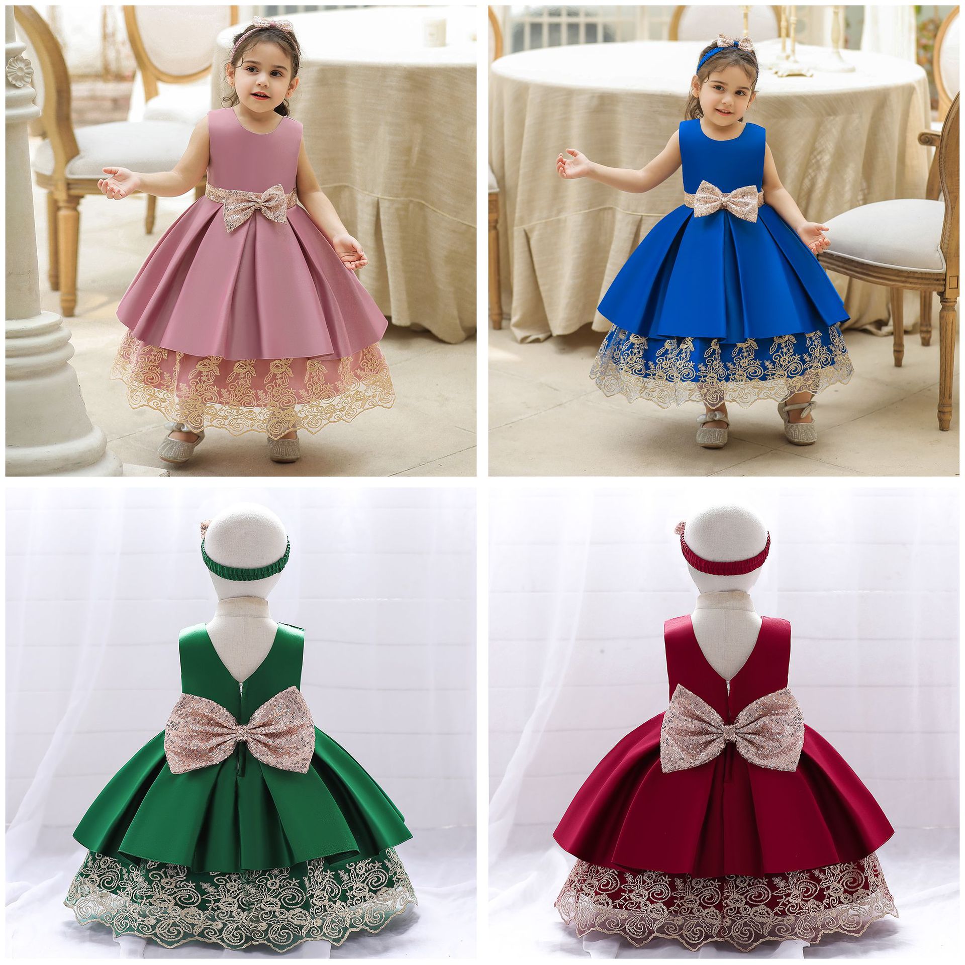 2023 New Baby Girls Summer Dress Chinese Embroidery Style Gift Dress Bowtie Dress Princess Girls Party Dress