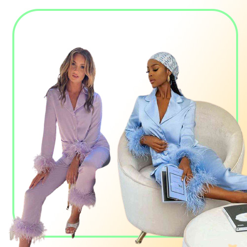 Pajamas for Womens Pyjamas Set Long Sleeve Sleepwear Women Set Pajamas Suit Female Two Piece Set with Feather Loungewear H11127275696