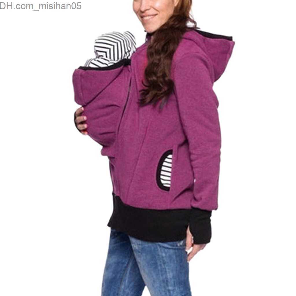 Maternity Dresses 2020 Fashion Women Maternity Striped Baby Pouch Carrier Hoodie Zipper Pregnancy Coat Hoody Outerwear Carry Baby Pregnant Z230731