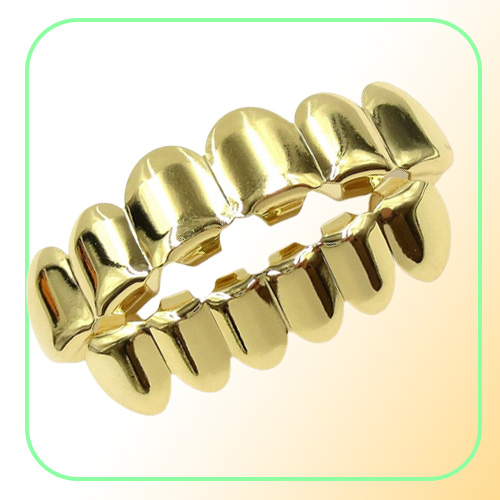 Grillz Teeth Set High Quality Mens Hip Hop Jewelry Real Gold Plated Grills